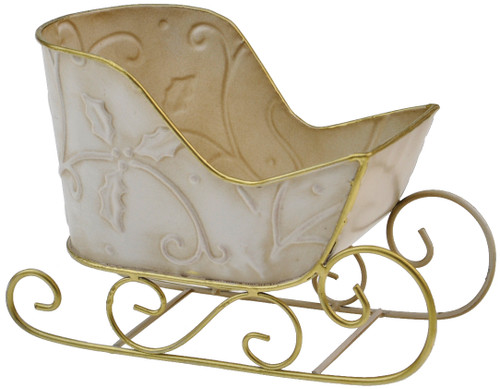 7.75in Long Metal Sleigh Planter - Ivory Gold