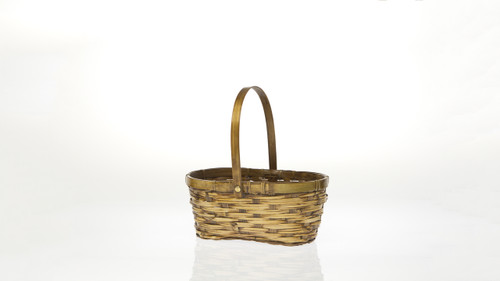 10in Long Bamboo Fern Peanut Basket with Drop Handle - Dark Stain