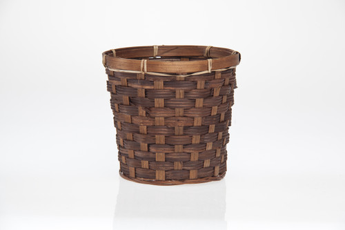7in Wide Bamboo Woodchip Basket Pot Cover - Dark Stain