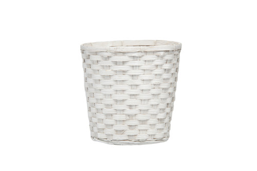 7in Wide Bamboo Woodchip Basket Pot Cover - White Washed