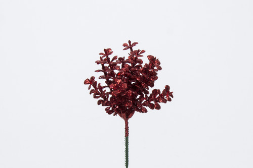 8in Glitter Boxwood Pick (Bag of 12) - Red