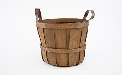 8in Wide Woodchip Basket with Leather Handles - Brown