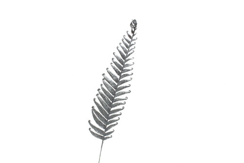 24in Glitter Fiddle Fern Spray - Silver