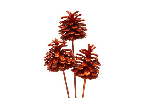 2.5in Glitter Pine Cone on 17in Stem - Red