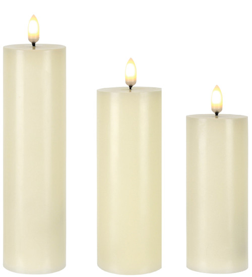 5-7in Tall Patria LED Pillar Candles (Set of 3) - Ivory