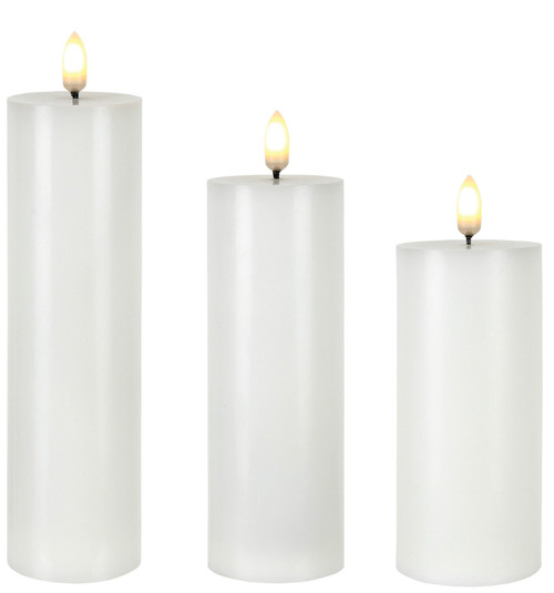5-7in Tall Patria LED Pillar Candles (Set of 3) - White