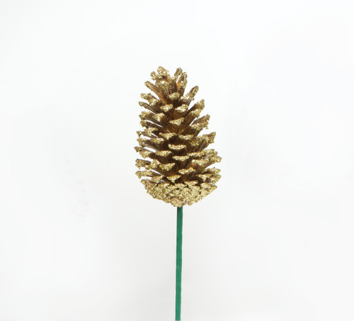 4in Glitter Pine Cone Pick (Box of 50) - Gold Metallic