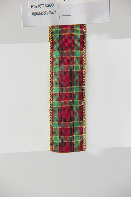 #9 Value Sheer Metallic WE Ribbon (50yd) - Plaid Red Green Gold