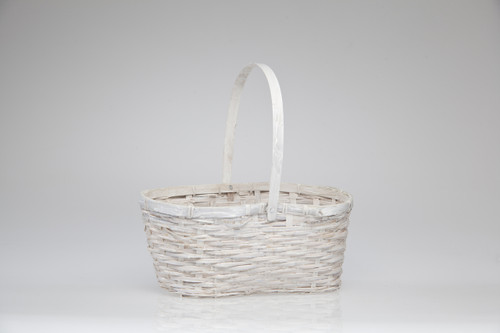 13.5in Long Peanut Bamboo Basket with Drop Handle - White Washed
