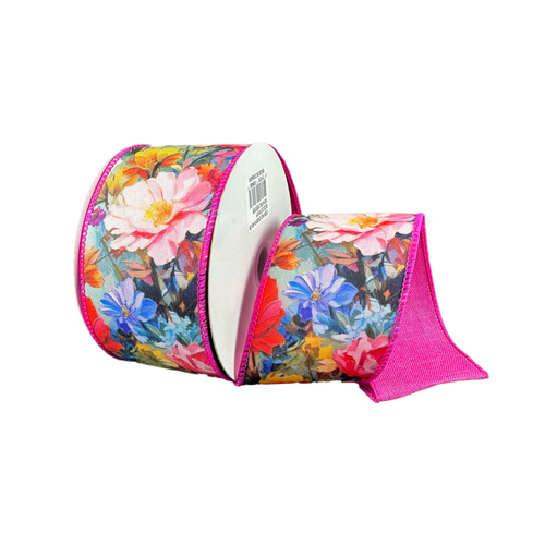 #40 WE Linen Ribbon (10YD) - Floral Oil Painting