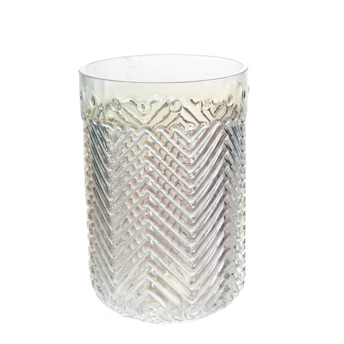 7in Tall Glass Embossed Chevron Cylinder Vase - Iridescent