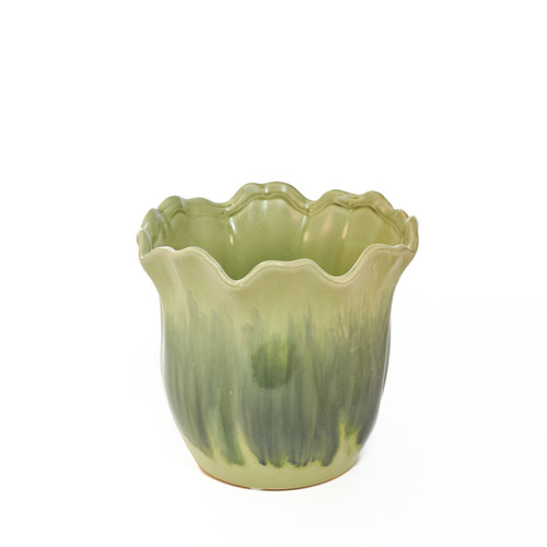 7.3in Wide Alyssa Ruffle Ceramic Pot - Leaf Green