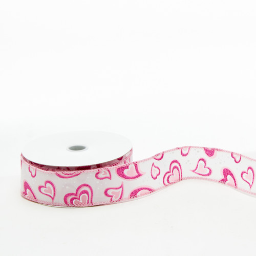 #9 Groovy Hearts Glitter WE Ribbon (20yds) - Hot Pink