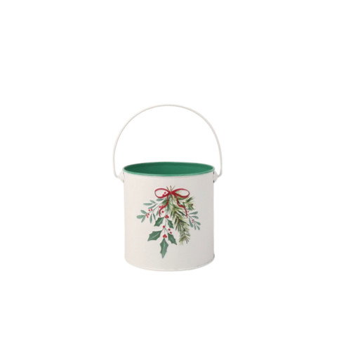 XCONT 4.75D 4.75H HOLLY MISTLETOE CYL POT W PVC LINER WHITE GREEN RED