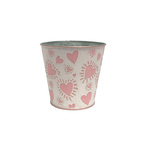 5in Wide Loving Tin Pot - White Pink