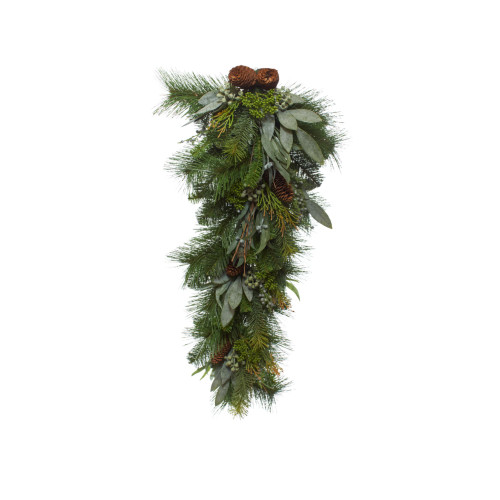 32in Cedar Forest Teardrop Garland With Bay Leaf & Seeded Eucalyptus - Green