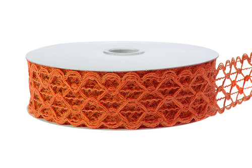 9 Open Hex Weave Ribbon - Wired Edge (20YD) - Orange - Jacobson