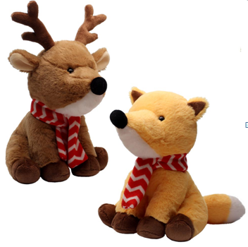 10in Tall Fox and Moose Plush with Red Ribbon (Assorted)