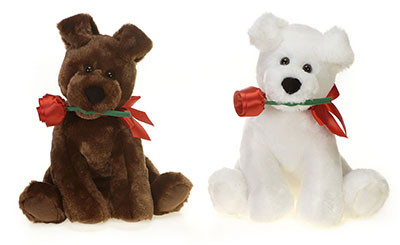 10in Sitting Dog Plush with Rose (Assorted)