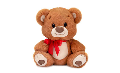 9in Sitting Brown Bear Plush with Red Bow