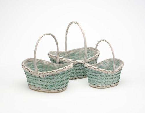 17in Long Boat Splitwood Oval Baskets - Blue Whitewash (Set of 3)