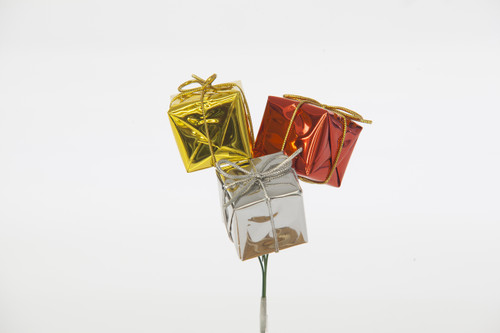 1in Foil Gift Box Pick on 5.5in Wire - (Set of 24)