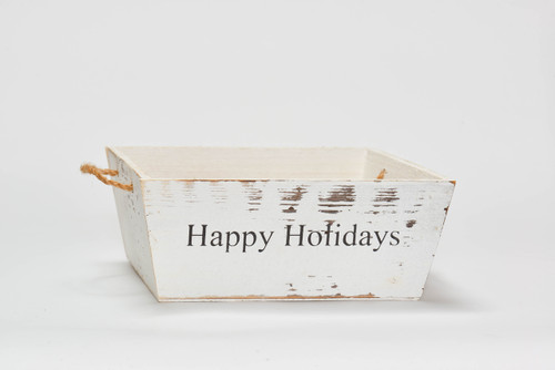 9.5in Long "Happy Holidays" Wood Tray with Rope Handles