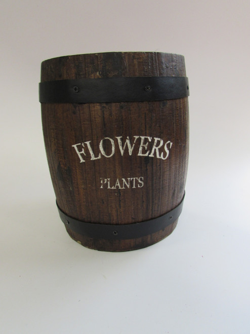 6.7in Tall Round Flower Barrel Wood Planter
