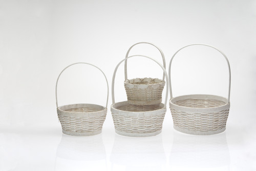 8-11in Long Woodchip Baskets with Handle - Whitewash (Set of 4)