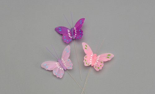 2.75in Feather Butterfly with Wire - Pink (Assorted, 12pk)