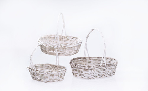 12.5-16.5in Long Split Willow Oval Baskets - Whitewash (Set of 3)