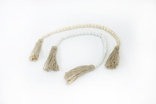 25in Wood Bead Tassel Garland - White/Natural (Assorted)