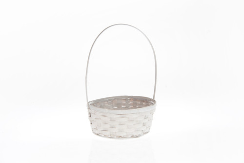 10.5in Wide Bamboo Basket with Handle - Whitewash