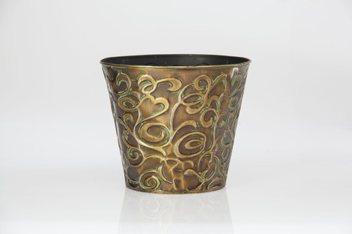 10in Wide Embossed Swirl Tin Pot Cover - Bronze