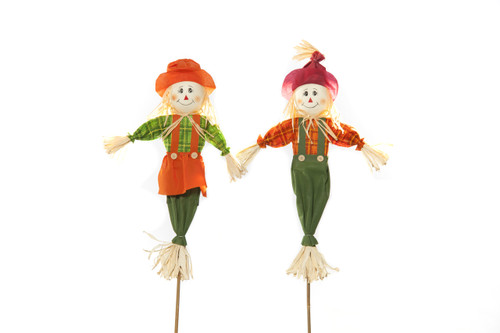 26in Tall Assorted Fall Standing Scarecrow on Pole