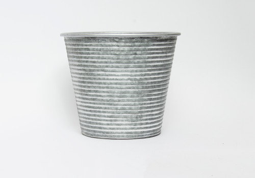 12.5in Wide Ribbed Tin Pot Cover - Whitewash Galvanized