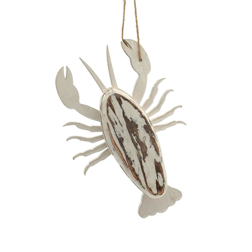 9.5in Wood Lobster Ornament with Hanger - White Wash