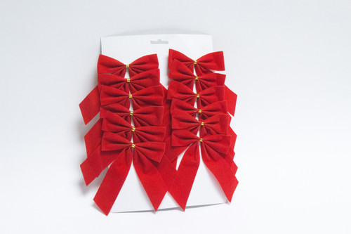 1in Wide Mini Red Velvet Bows with Gold Wire (12pk)