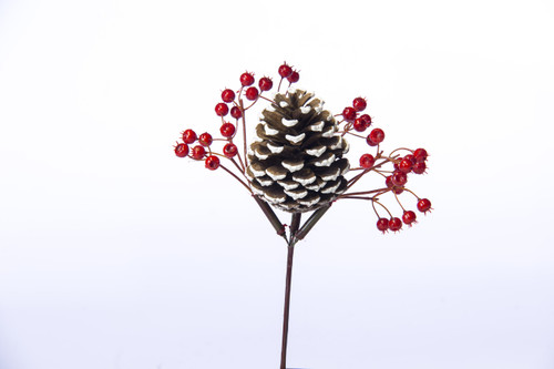 8.5in Long Faux Loblolly Pine Cone & Berries Pick - White Tip (12pk)
