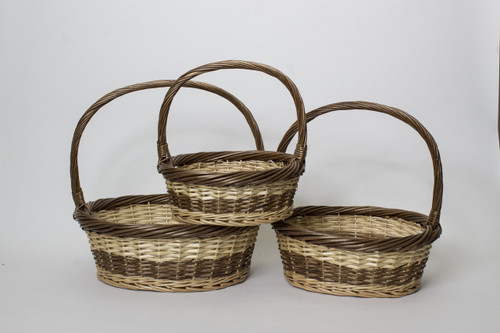17in Long Willow Oval Baskets - Brown (Set of 3)