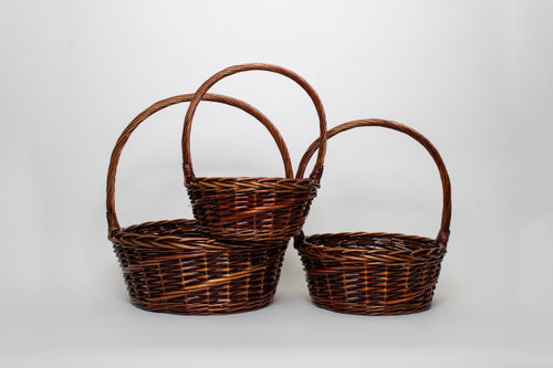 15in Long Willow Round Baskets - Dark Stain (Set of 3)