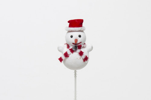 8in Snowman Pick with Red Hat (Bag of 12) - White Red