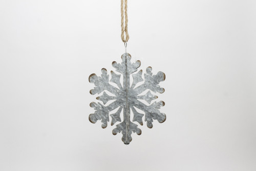10in Tall Snowflake Ornament Galvanized Tin Cutout