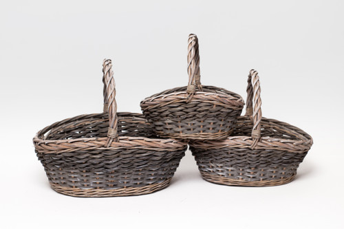 17in Long Half Willow Oval Baskets - Greywash (Set of 3)