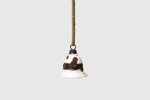 6in Distessed Metal Bell Ornament - White