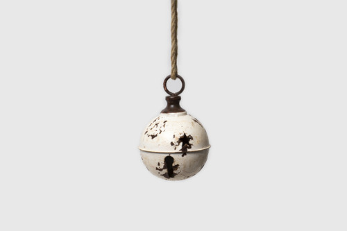 7.5in Jingle Bell Metal Ornament - Distressed White