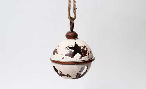 12in Jingle Bell Metal Ornament - Distressed White