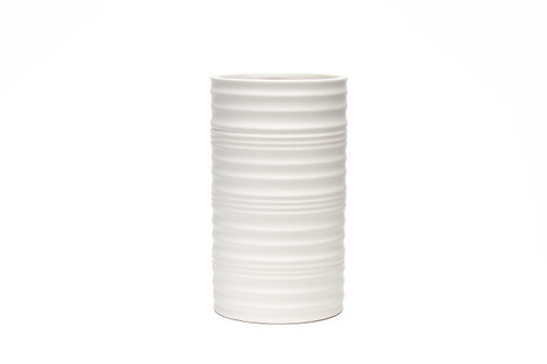 4.4in Wide Crease Cylinder Ceramic Vase - Matte White