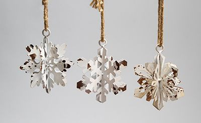 6in Tin Cutout Snowflake Ornament with Hanger - Antique White
