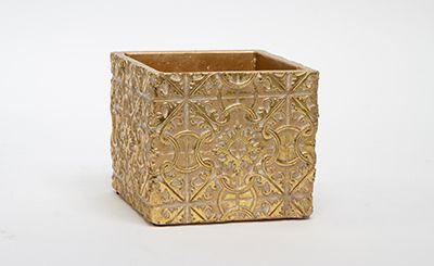 5in Square Swanky Cube Ceramic Pot - Gold Foil